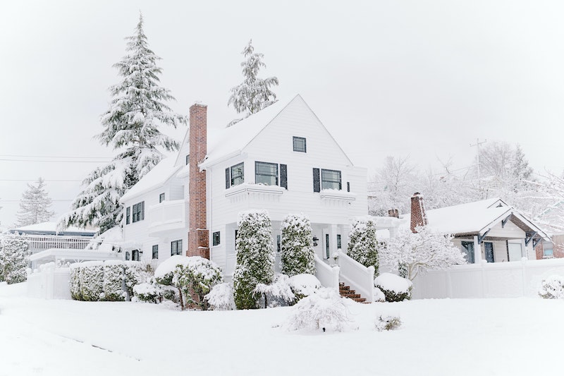 white house covered in snow